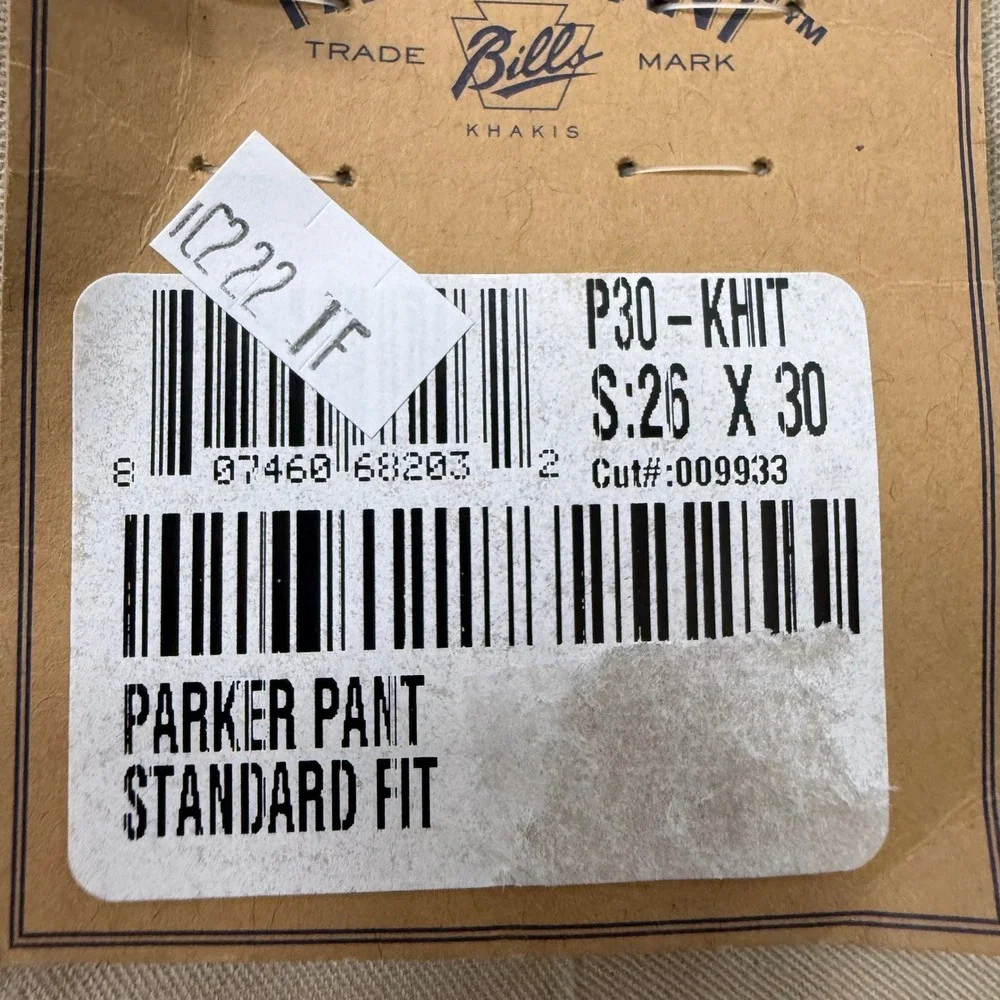 Bills Khakis Parker Pant Mens 26x30 Standard Fit Chinos Khaki Tan Made in USA